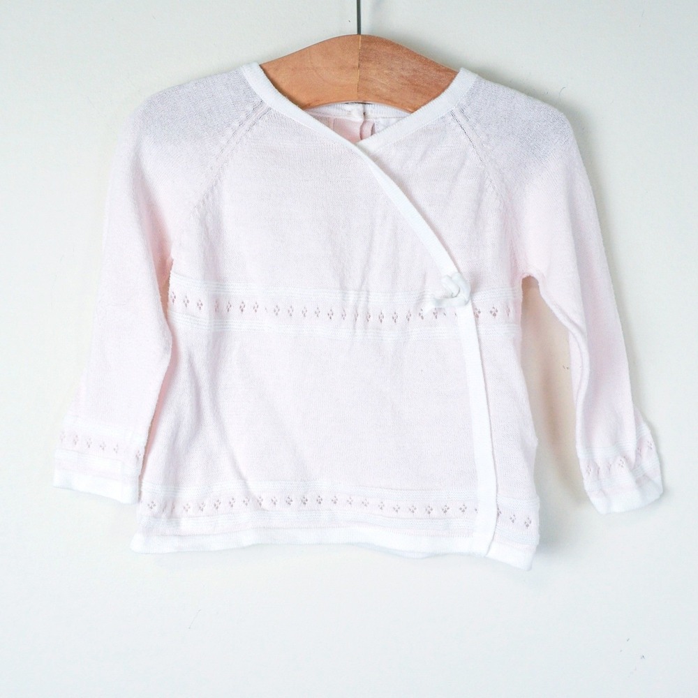 Angel Dear Cardigan Sweater Pink Pointelle Knit Wrap Tie Baby 0-3 Months